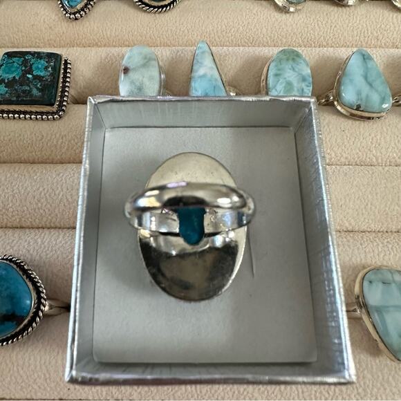 💕 Turquoise gemstone silver overlay stamped 925 ring size 9 - Picture 2 of 3